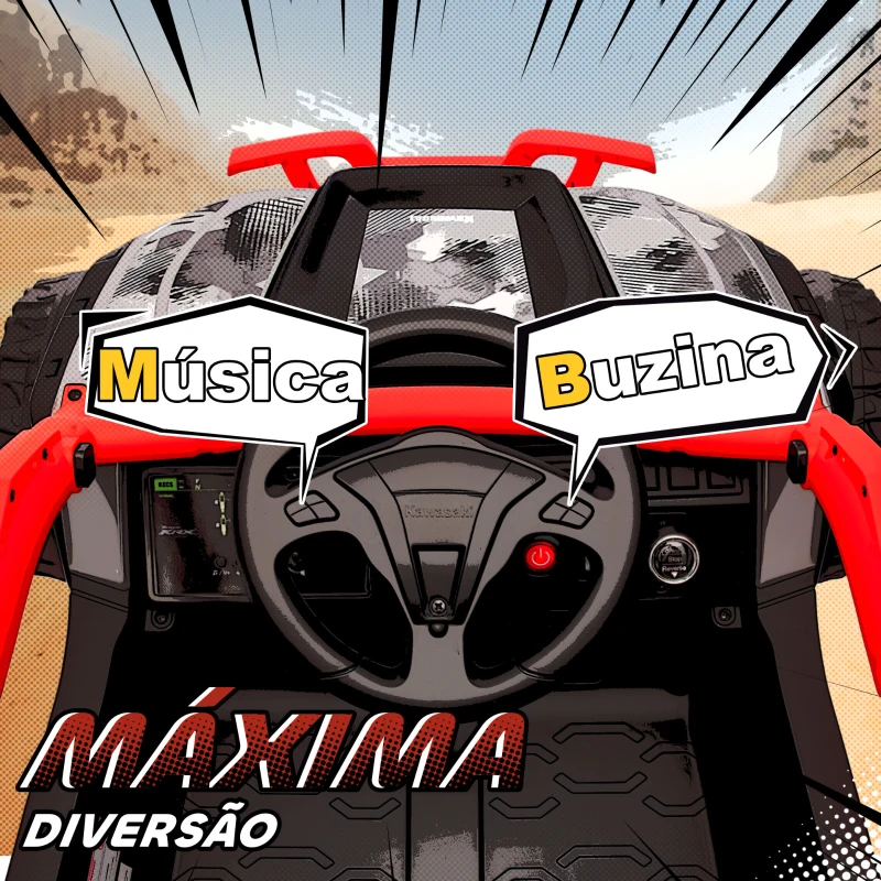 AIYAPLAY Carro Elétrico para Crianças 12V Kawasaki Teryx KRX 1000 com 2 Motores Faróis e USB 100x64x56 cm Vermelho