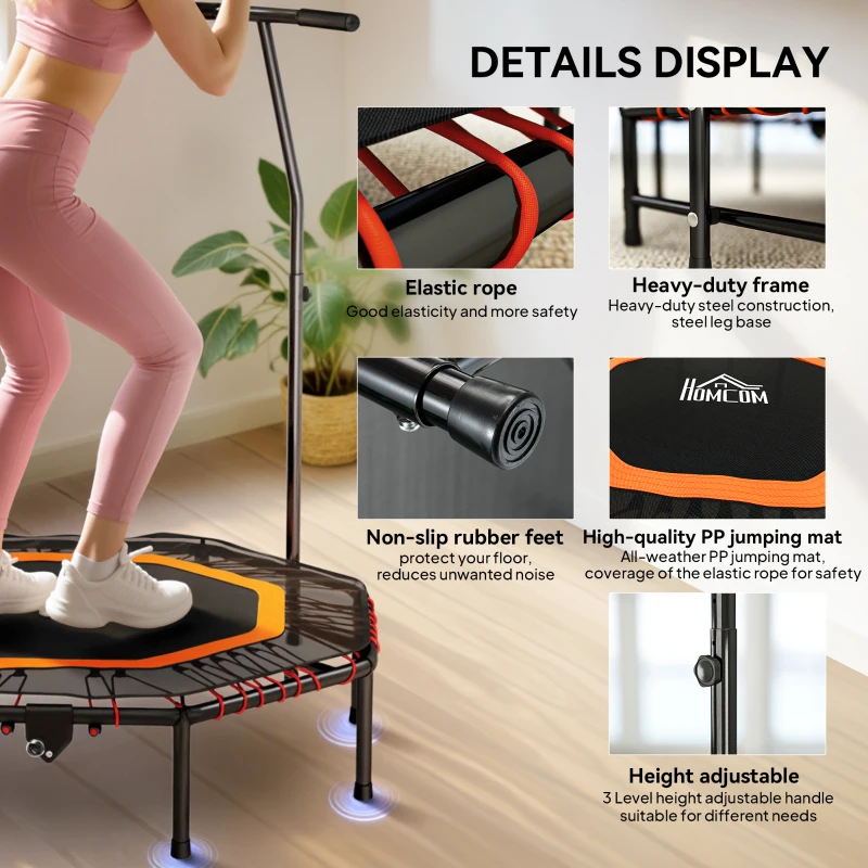 HOMCOM Fitness Trampoline, Bouncer with Adjustable Handle, Max Load 150 kg