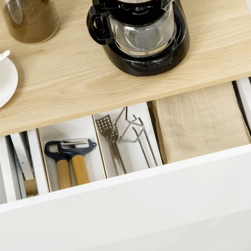 HOMCOM Aparador de Cozinha c/ Gaveta e 3 Prateleiras Abertas para Sala de Estar e Jantar Branco 110x29,5x82 cm