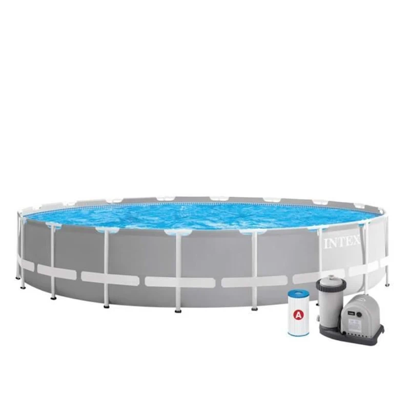 Kit Piscine hors sol tubulaire INTEX - Pris Frame - 610 x 132 cm - Ronde (Pompe, bâche, tapis de sol et échelle) - 26756NP