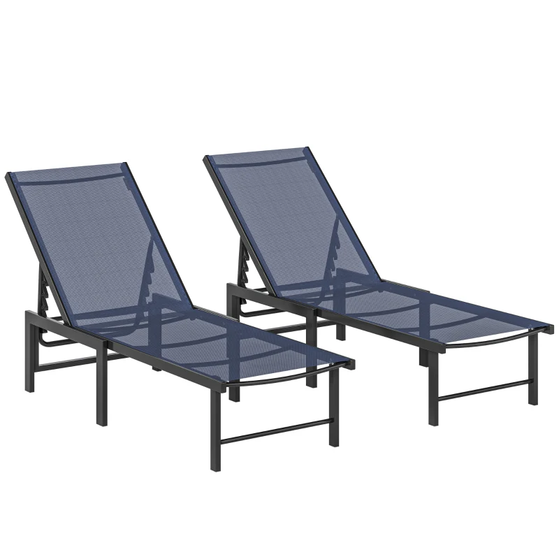 Outsunny Set of Two Reclining Sun Loungers - Dark Blue