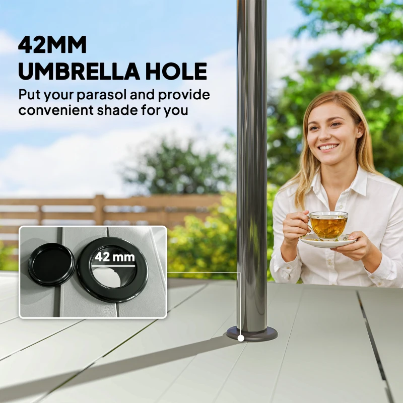 Outsunny Rectangle Garden Table with Parasol Hole, Outdoor Dining Table for 6, Patio Table for Balcony, 150cm x 90cm, Light Grey