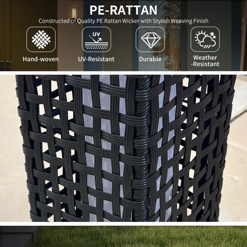 Outsunny Lampa solarna, lampa ogrodowa z rattanu, wodoodporna lampa ścieżkowa z czujnikiem światła, automatyczna lampa ogrodowa LED, lampa zewnętrzna na balkon, stal, czarny, 15,5 x 15,5 x 46 cm