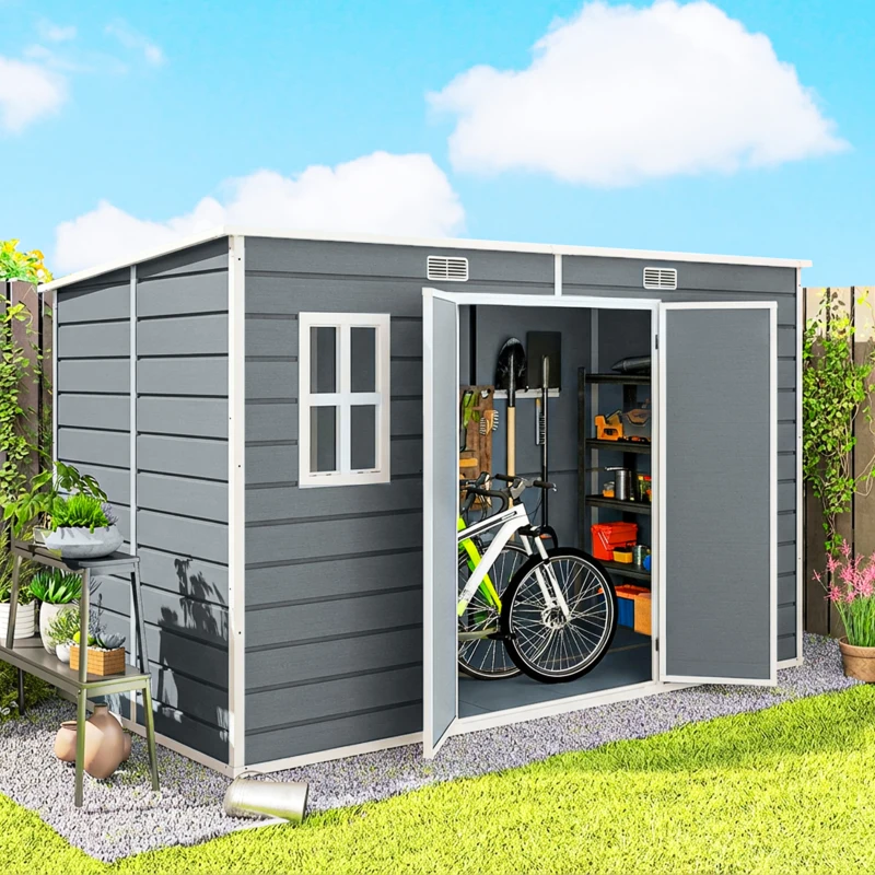 Outsunny Casinha de Jardim Abrigo de Jardim Depósito de Ferramentas 4,96 m² Cinza