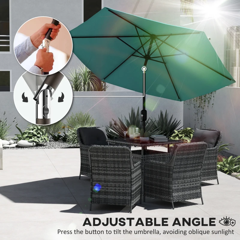 Outsunny 2.6 m Garden Parasol Umbrella with Aluminium Pole, Outdoor Patio Umbrella with Tilt and Crank, Vent, Turquoise