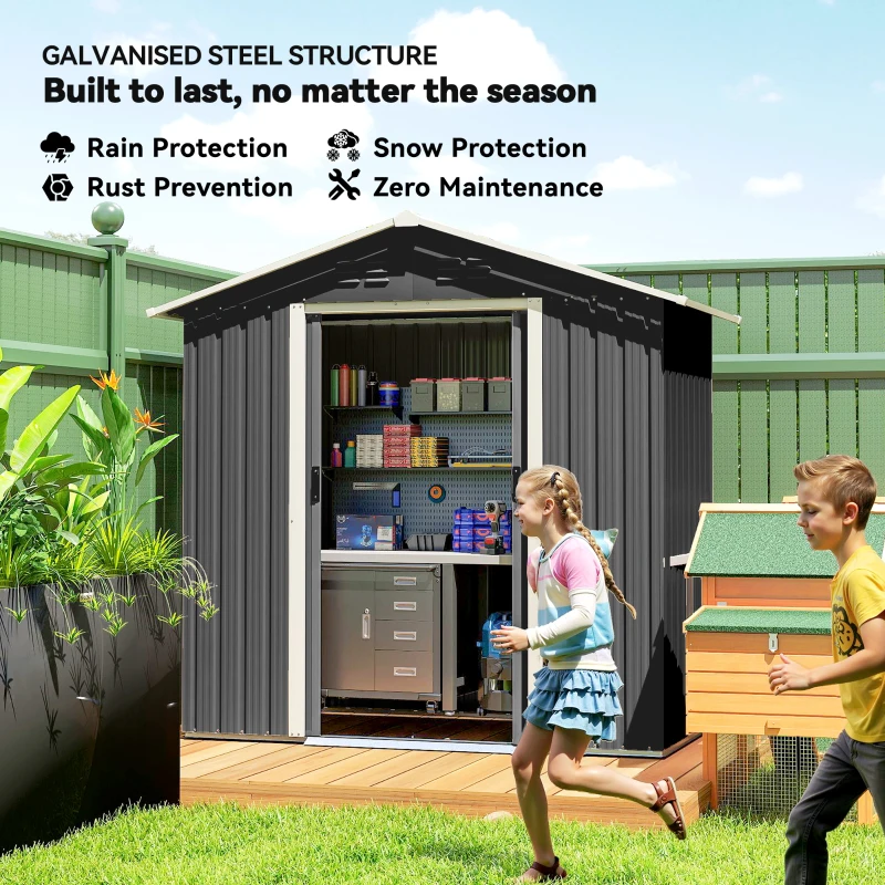 Outsunny 6.5 x 3.5ft Metal Garden Storage Shed - Dark Grey