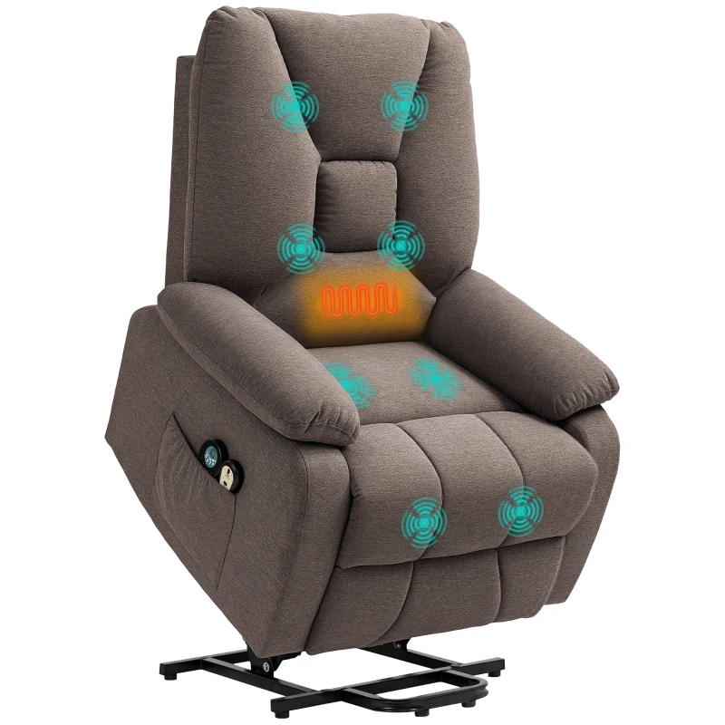 HOMCOM Fauteuil releveur électrique inclinable avec repose-pied et télécommande, tissu polyester aspect lin marron(m-11)