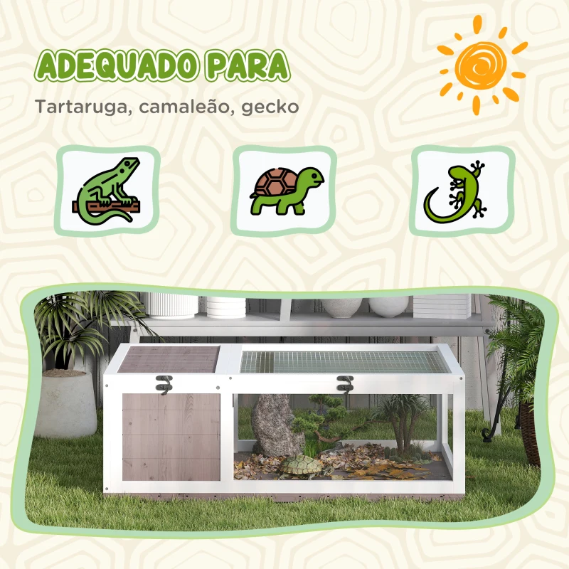 PawHut Terrario para Reptéis Casa para Tartarugas de Madeira com Painéis Laterais Transparentes e Trava 91x60,5x32 cm Castanho Acinzentado