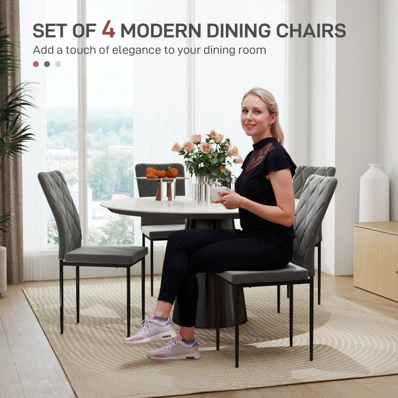 HOMCOM Krzesła do jadalni 4 szt., z oparciem, welur, ciemnoszare