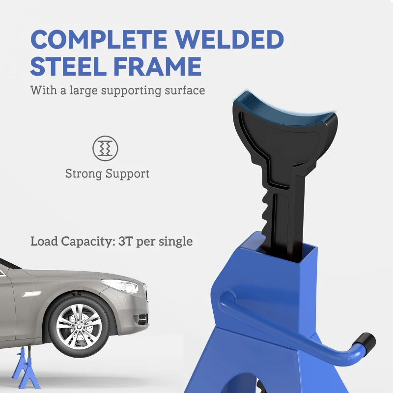 HOMCOM Podpórka warsztatowa, zestaw 2 sztuk, udźwig 3 tony, 13-stopniowa regulacja wysokości od 385 mm do 600 mm, niebieska