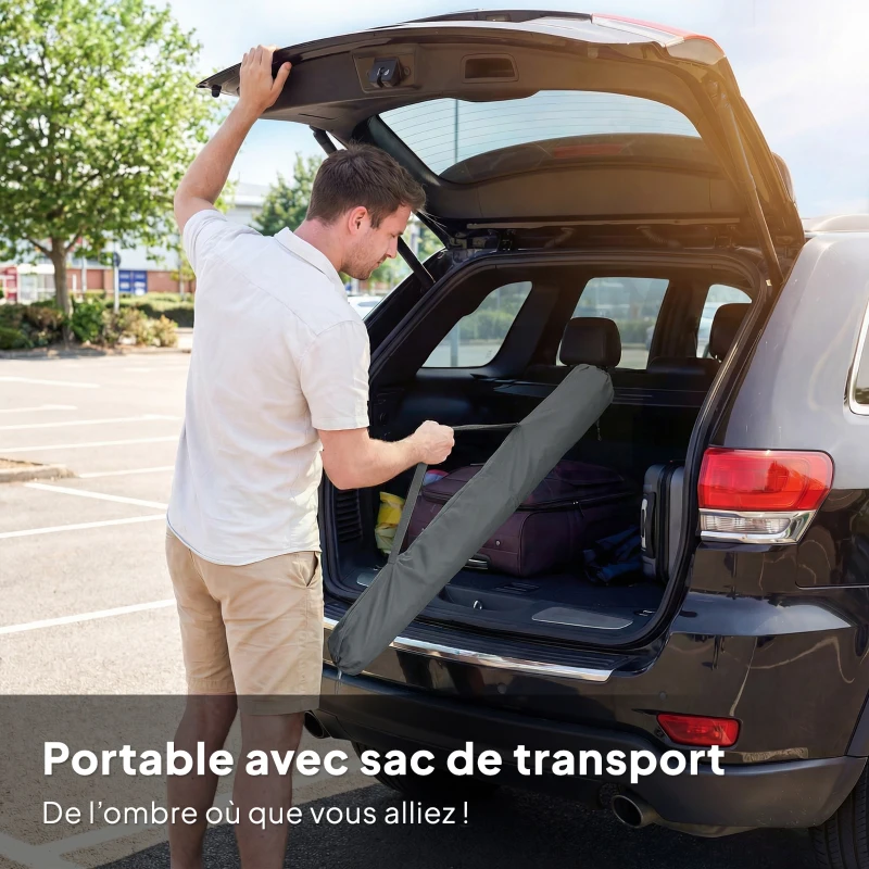 Outsunny Parasol de plage 1, m, parasol de jardin inclinaison avec ancrage au sable, hauteur réglable, sac de transport, gris foncé