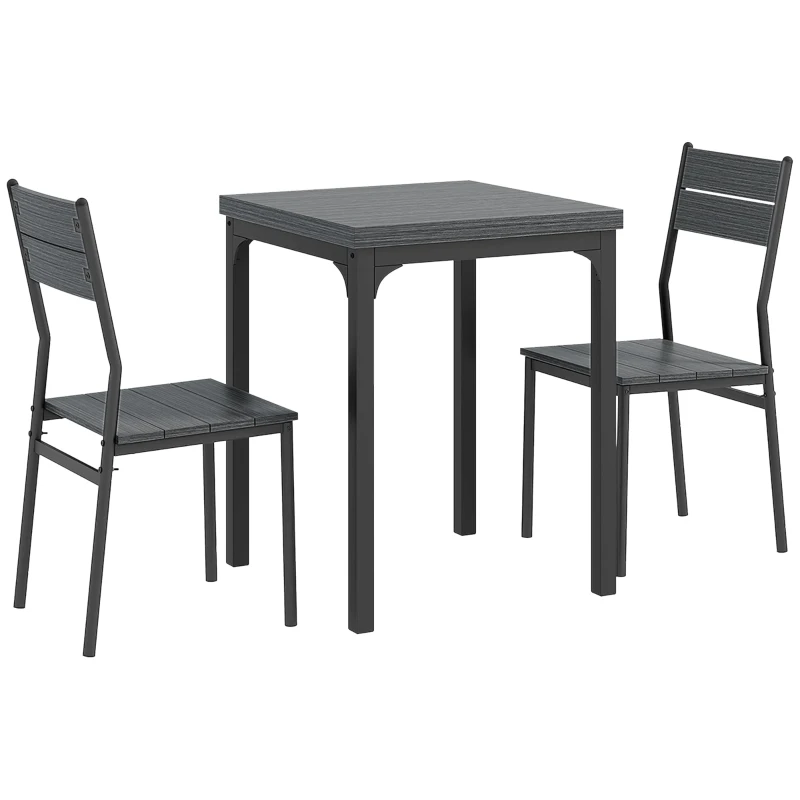 HOMCOM 3-teilige Essgruppe, Esstisch-Set, 1 Tisch, 2 Stühle, MDF+Metall, Grau