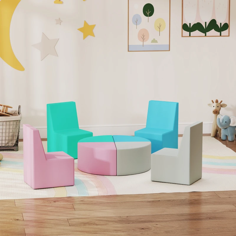 AIYAPLAY Conjunto 8 peças Blocos de Espuma para Crianças Blocos Macios com Design de Mesa e Banco para Escalar em PU Multicolorido