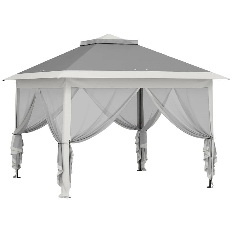 Outsunny Tenda Dobrável 3,3x3,3 m Pop-up Altura Ajustável Teto Duplo Mosquiteiras Removíveis e Bolsa de Transporte Anti-UV Cinzento