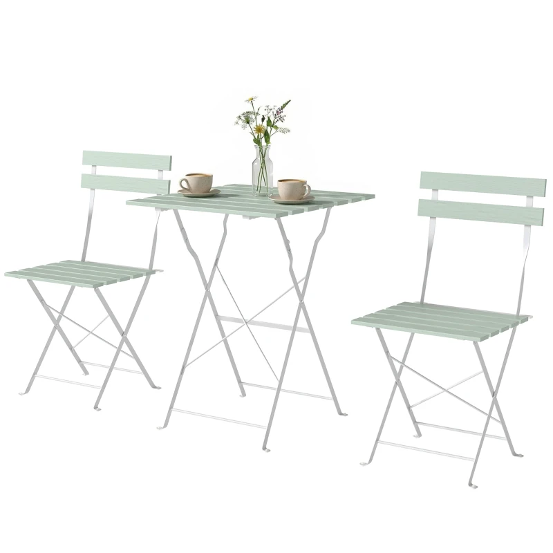 Outsunny Outdoor Bistro Set Folding Patio Furniture Set with 2 Chairs Table for 2 People White and Green