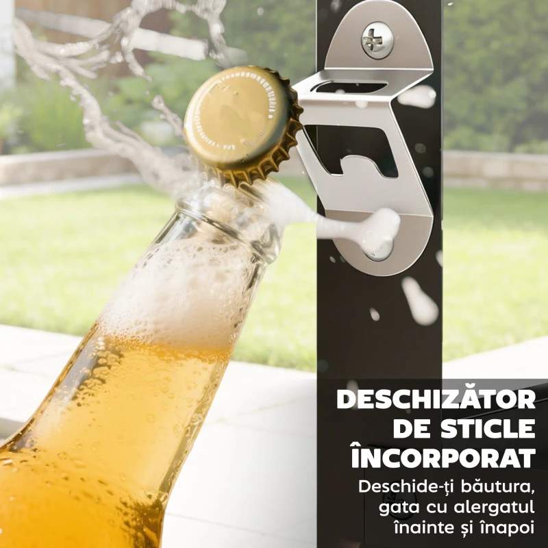 Outsunny Troller pentru Grătar de Exterior cu Blat din Oțel Inoxidabil, 4 Cârlige, Mâner și Roți Blocabile, Negru