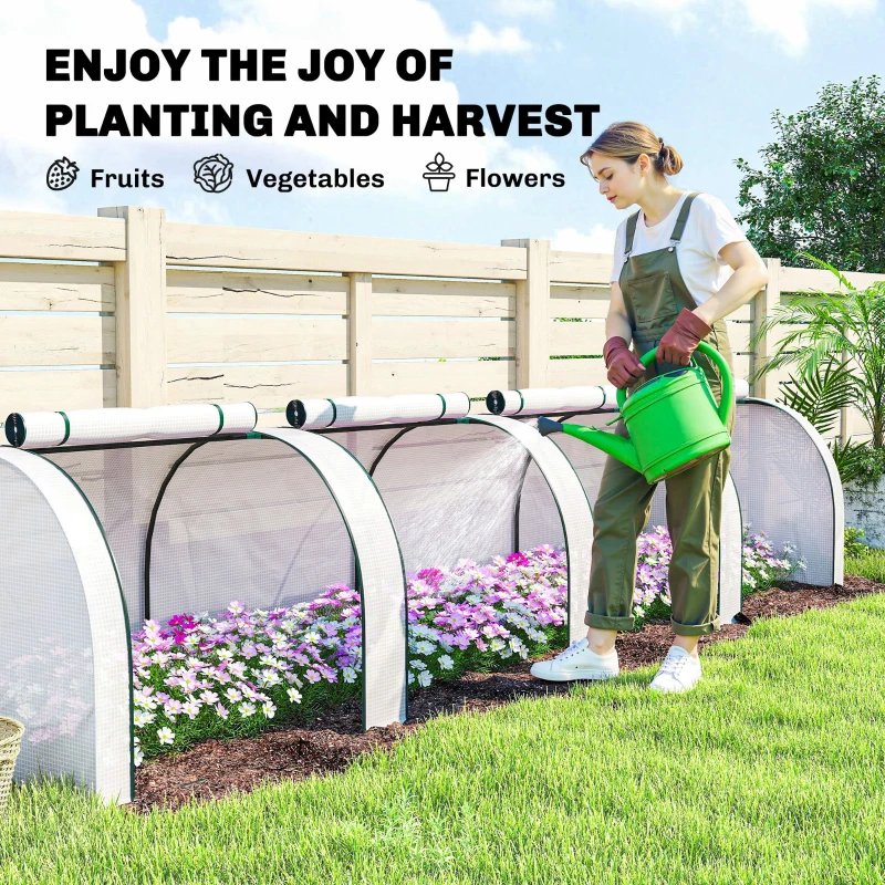 Outsunny Szklarnia, zimowa szklarnia foliowa z drzwiami na zamek błyskawiczny 395 x 100 x 80 cm, biały