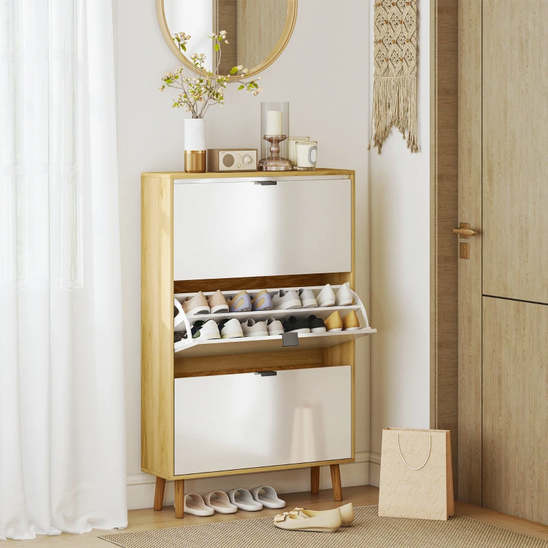 HOMCOM Scarpiera Slim Moderna con 3 Cassetti Ribaltabili per 24 Paia di Scarpe, 80x24x127 cm, Bianco