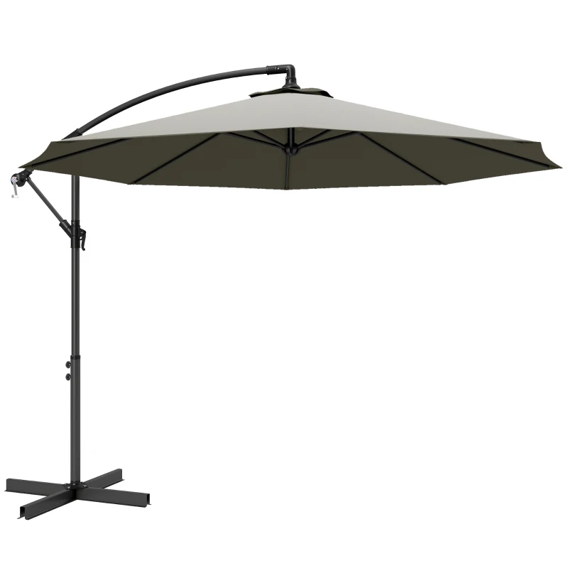 Outsunny 3m Overhanging Cantilever Parasol, with Cross Base - Light Grey