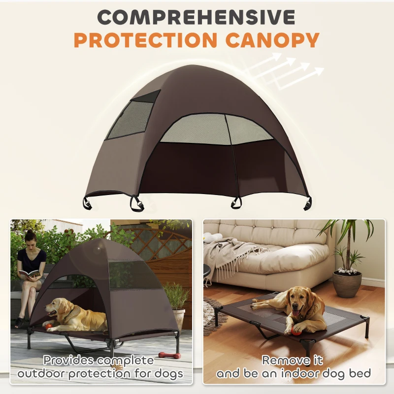 PawHut Elevated Dog Bed with Removable Canopy, Pet Bed with Storage Bag for Indoor Outdoor, for Large Dogs, 106 x 76 x 99 cm, Coffee