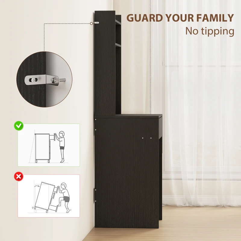 HOMCOM Small Vanity Desk with Mirror and LED Lights, Compact Dressing Table with Drop Leaf, Open Shelves and Drawer, Black