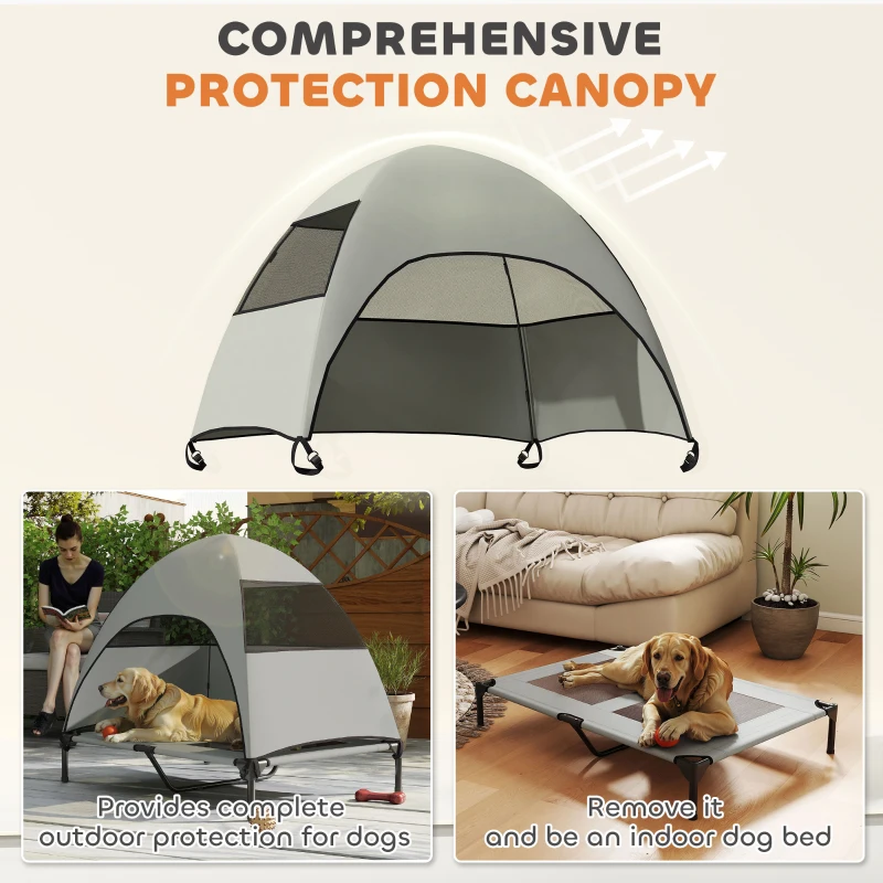 PawHut Elevated Dog Bed with Removable Canopy, Pet Bed with Storage Bag for Indoor Outdoor, for Large Dogs, 106 x 76 x 99 cm, Light Grey