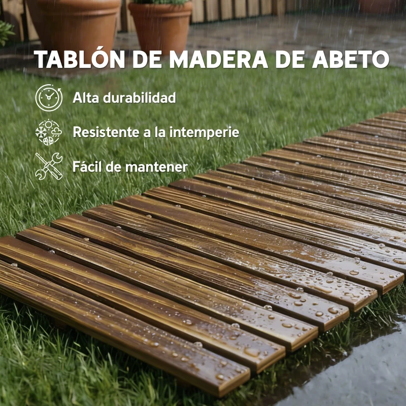 Outsunny Camino de Jardín de Madera 120x38 cm Pasarela Recta Enrollable para Exteriores Resistente a la Intemperie Carbonizado