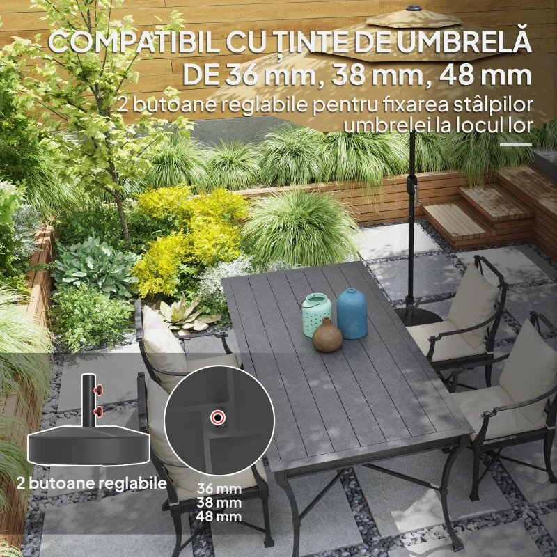 Outsunny Bază pentru Umbrelă Reumplibilă cu Apă 25kg/Nisip 30kg, pentru Tije de Umbrelă Ø36/38/48 mm, Negru