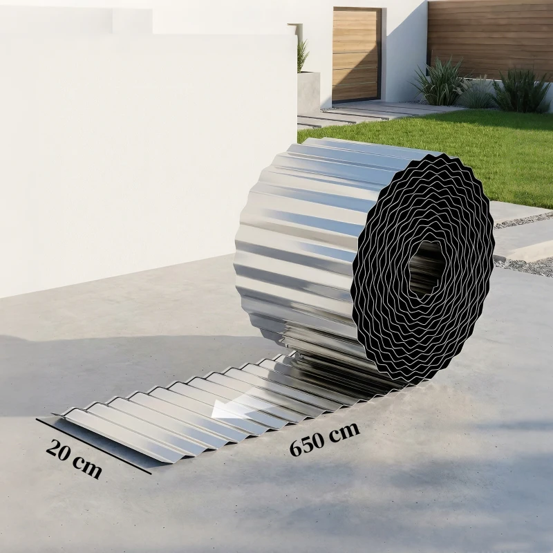 Outsunny Metal Garden Edging Border, 8 in x 21.3 ft Corrugated Heavy Duty Galvanised Steel Lawn Edging, Silver Tone