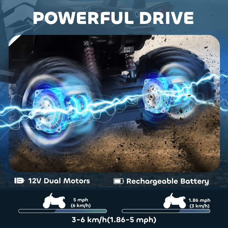 HOMCOM Elektryczny quad dla dzieci, prędkość 3-8 km/h, czas jazdy 45 min, reflektor LED, odtwarzacz muzyczny USB, dla dzieci 3-5 lat