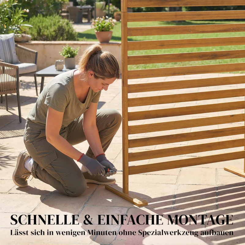 Outsunny Houten afscheiding 80 x 170 cm kamerverdeler met standaard, vrijstaande scheidingswand bruin