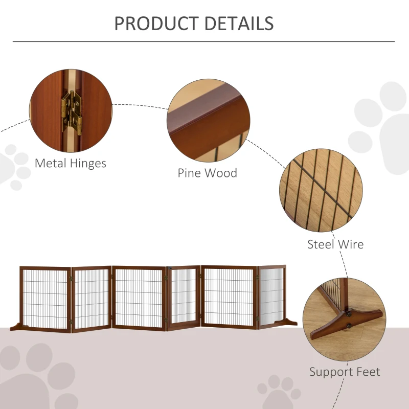 Ogrodzenie dla psa 6-częściowe, składane, 432 x 70 cm, brązowe