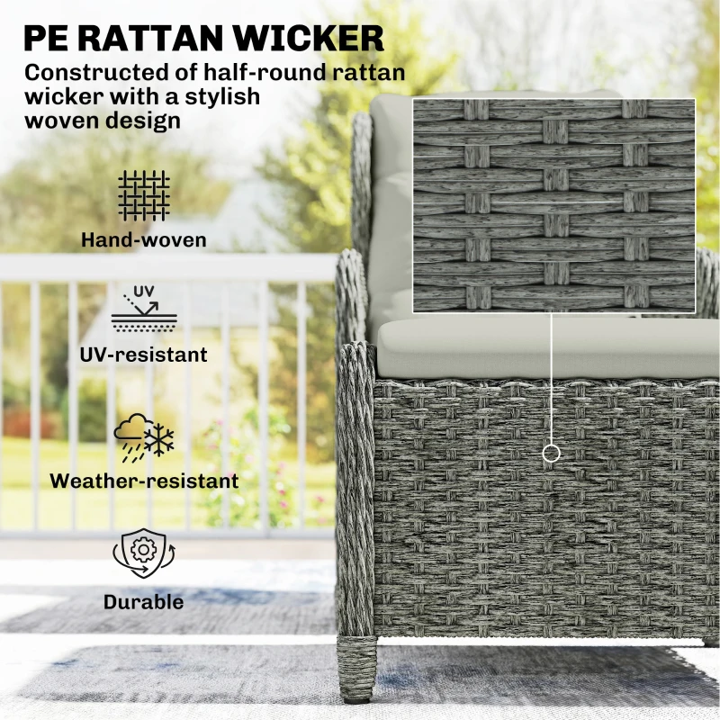 Outsunny 5 Piece Garden Furniture Set, Rattan Reclining Garden Chair Set of 2 with Footstool and Cushion for Balcony, Cream