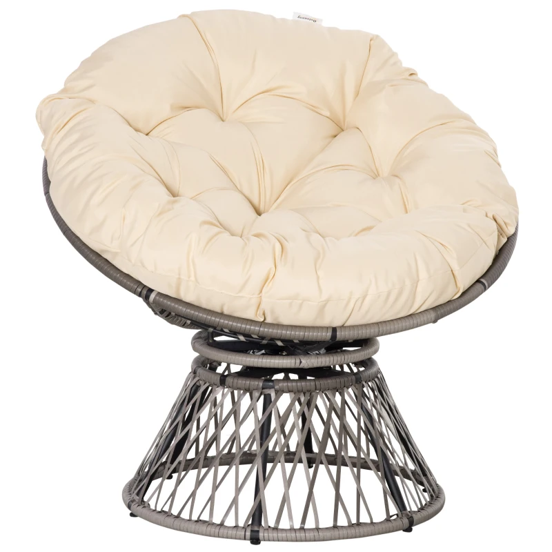 Outsunny Fotel Papasan, Fotel Koszowy, Poduszka Siedziska, Rattan Sztuczny, Obrotowy, Rama Metalowa, 87 x 97 x 86 cm, Beżowy