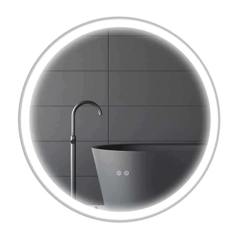kleankin Miroir rond lumineux LED de salle de bain Ø 80 cm mural avec éclairage 3 couleurs interrupteur tactile 46W blanc argent