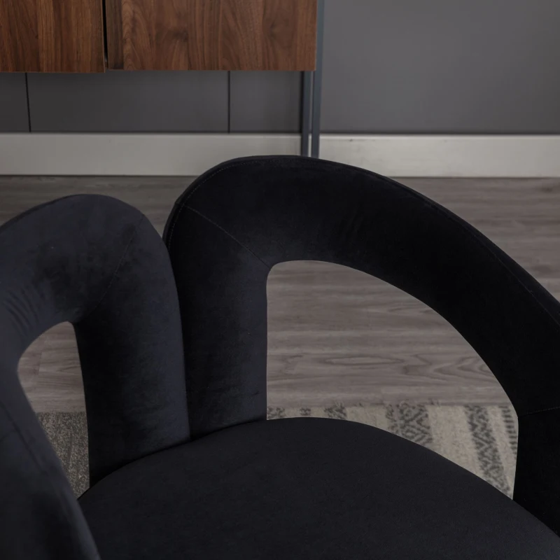 Set 2 sedie da pranzo in tessuto effetto velluto con imbottitura, 64x50.5x71 cm, Nero