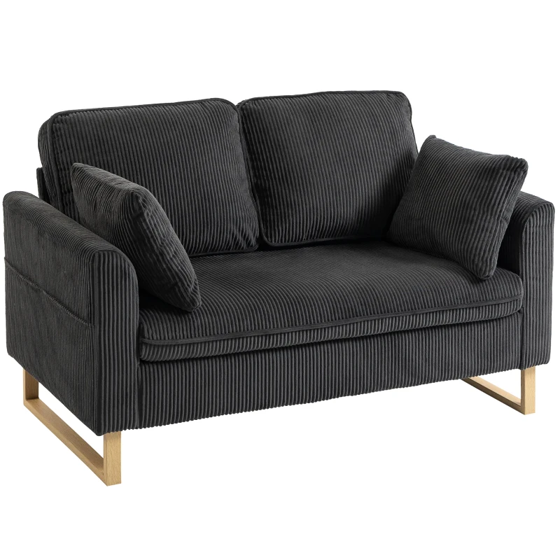 HOMCOM 2 Seater Sofa, 140 cm Loveseat Sofa with Spring Cushions, Metal Legs, 2 Pillows, Dark Grey