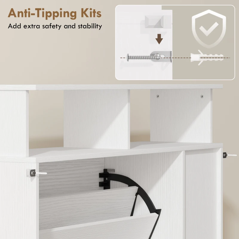 HOMCOM Mueble zapatero, armario zapatero, 2 cajones abatibles, compartimentos abiertos y estante regulable, blanco