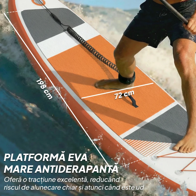 Outsunny Placă SUP Gonflabilă pentru Adulți, Stand Up Paddle Board cu Suprafață Antiderapantă EVA, Pagaie Reglabilă din Aluminiu, Rucsac, Pompă, Aripioară Detașabilă, Capacitate 160 kg, 320x82x15cm, Toate Nivelurile