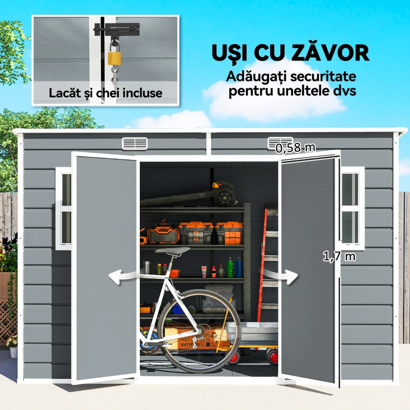 Outsunny Căsuță de Grădină pentru Depozitare Unelte 4.96m² Gri
