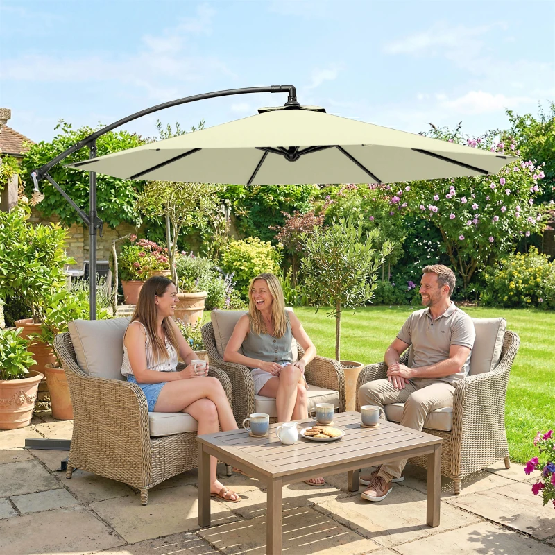 Outsunny 3m Overhanging Cantilever Parasol, with Cross Base - Beige