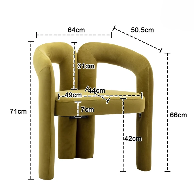 Set 2 sedie da pranzo in tessuto effetto velluto con imbottitura, 64x50.5x71 cm, Verde Oliva