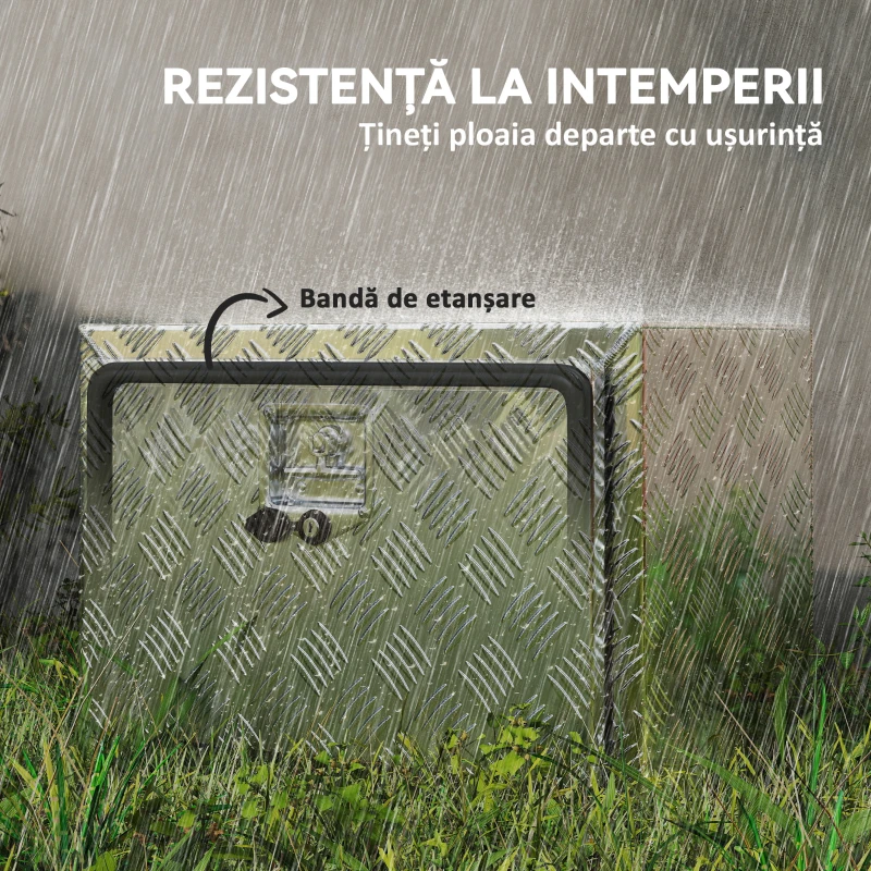 HOMCOM Cutie de Scule din Aluminiu cu Încuietoare și 2 Chei, Box de Depozitare 76L, Rezistentă și Impermeabilă, pentru Pickup Rulote Remorci, 60,9x35,5x40,6cm, Argintiu