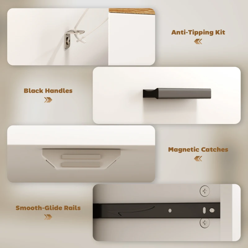 HOMCOM Komoda z miejscem do przechowywania, 2 szuflady, regulowana półka, do kuchni, salonu, korytarza, drewno naturalne, biały