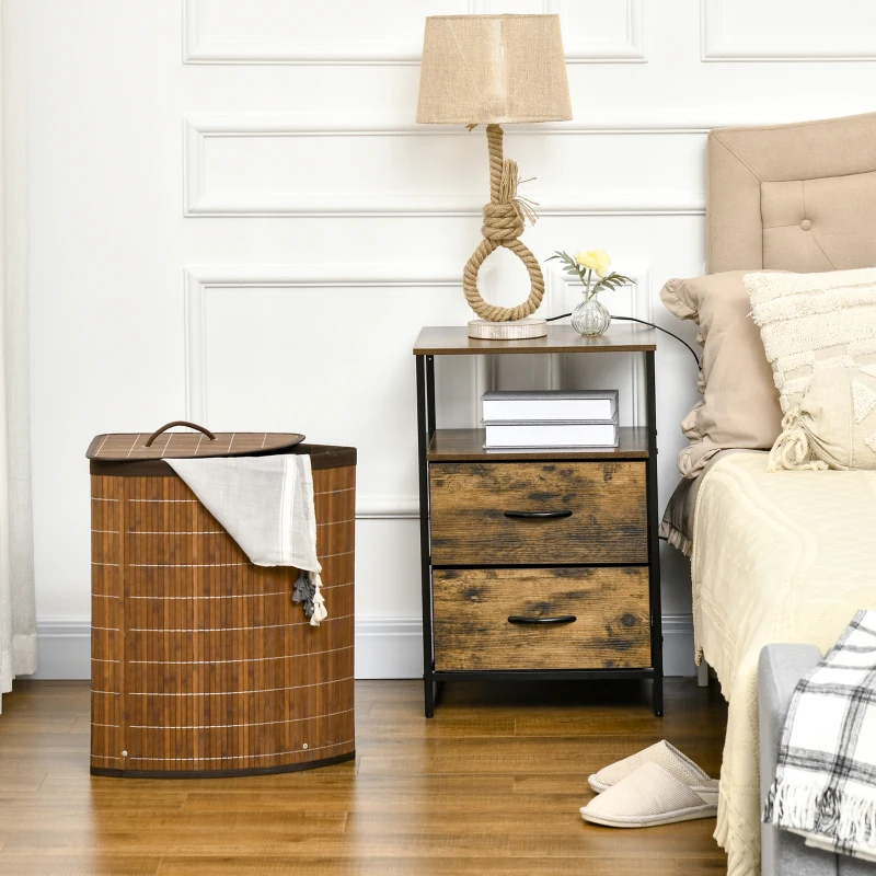 HOMCOM Panier à linge en bambou d'angle 55L avec couvercle et sac amovible 38 x 38 x 57 cm marron