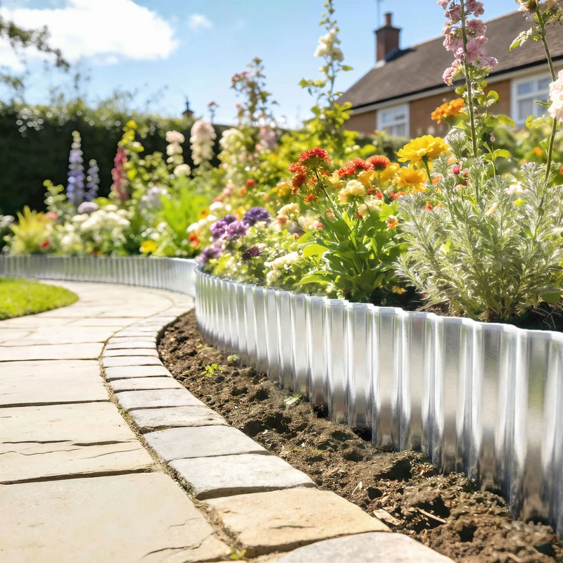 Outsunny Metal Garden Edging Border, 8 in x 21.3 ft Corrugated Heavy Duty Galvanised Steel Lawn Edging, Silver Tone
