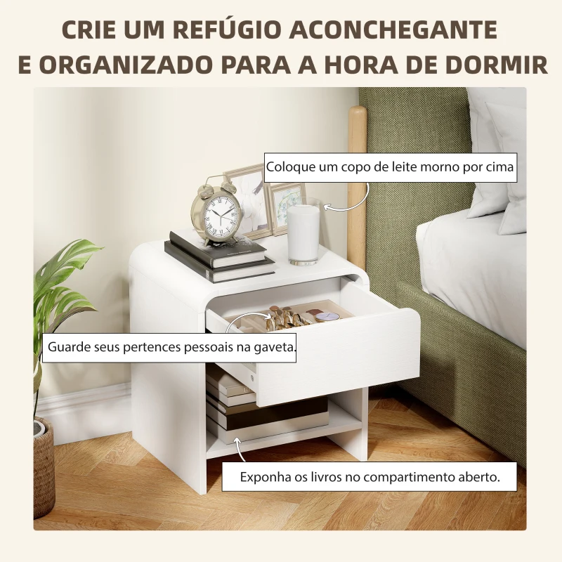 HOMCOM Conjunto de 2 mesas de cabeceira, mesa de apoio moderna com compartimento aberto e gaveta, 40 x 35 x 45 cm, branco