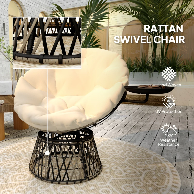 Fotel Papasan Rattan 360° obrotowy z poduszką Ø 90 cm