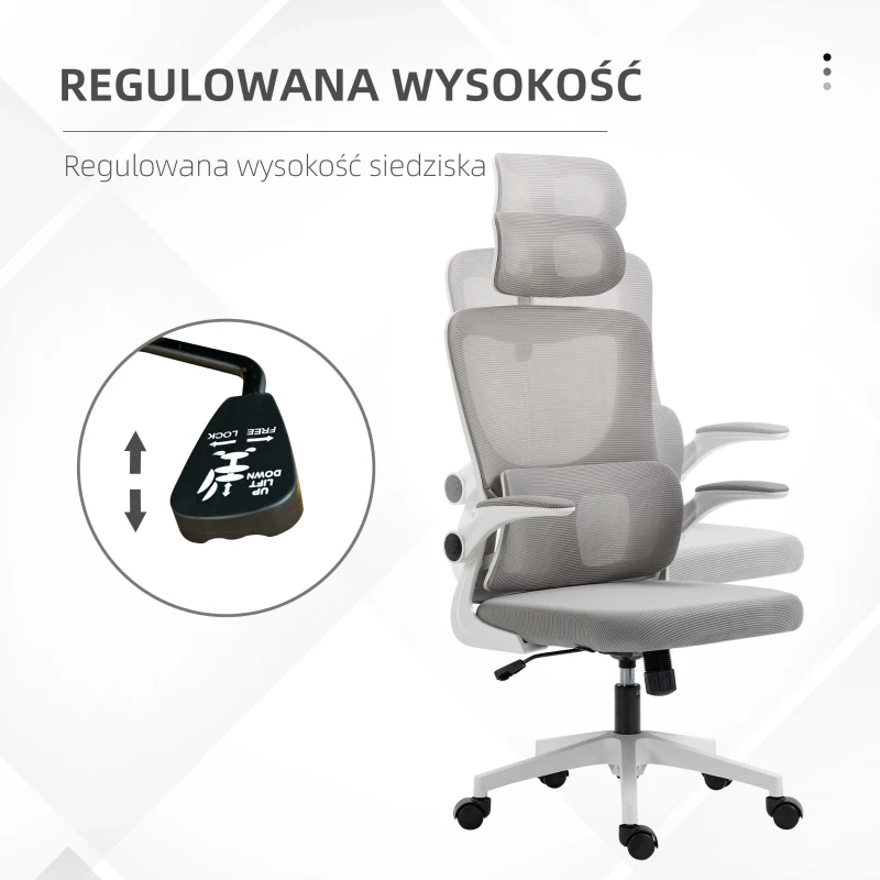 Vinsetto Fotel biurowy, regulowana wysokość, odchylane oparcie, regulowane zagłówki, do 120 kg, 60x59x114-122 cm, szary(m-4)