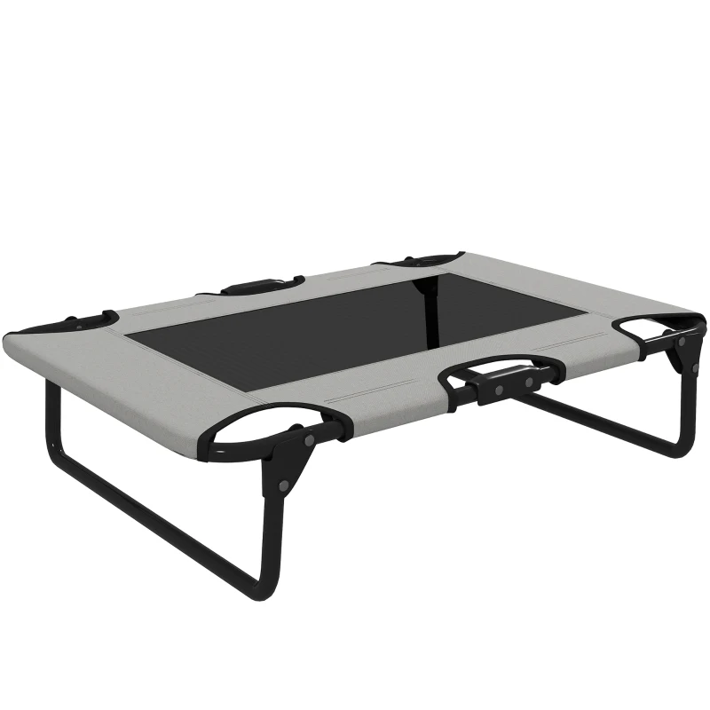 PawHut Portable Raised Dog Bed, Elevated Pet Cot with Breathable Mesh for Indoor Outdoor, for Small Medium Dogs, Light Grey